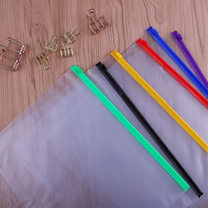 Antner 6 Pack Letter Size Binder Pockets for 3 Ring Binder, Multicolor Zipper Binder Pouches Loose Leaf Bags Document Folders, Waterproof PVC Binder Pockets Filing Bags for Business Office Supplies