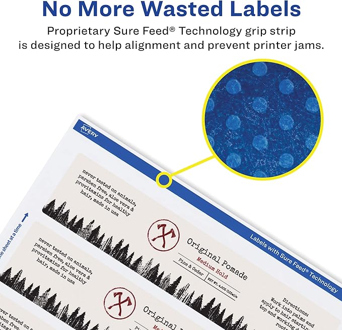 Avery Glossy White Rectangle Labels, Sure Feed Technology, 2.25" x 7.75", 40 Glossy White Labels, Print-to-The-Edge, Permanent Adhesive, Laser/Inkjet Printable