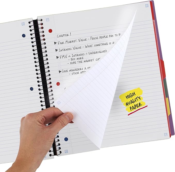 Five Star Advance Spiral Notebook + Study App, 5 Subject, College Ruled Paper, 8-1/2" x 11", 200 Sheets, Spiral Guard, Movable Tabbed Dividers, Amethyst Purple (820013G)