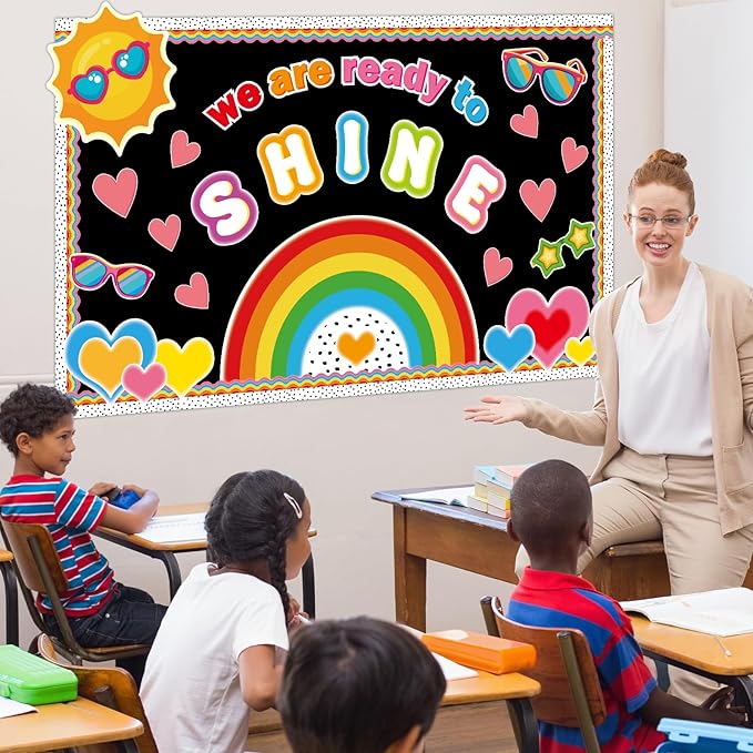 Back to School Summer Sun Bulletin Board Decorations We are Ready to Shine Boho Rainbow Bright Classroom Bulletin Board Borders Sunglasses Paper Cutouts Teacher Supplies Nursery Home Office Wall Decor
