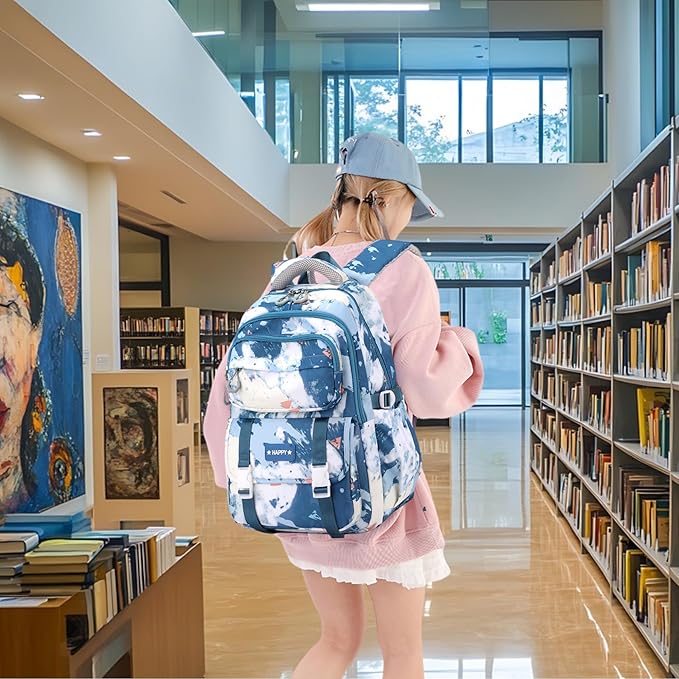 Kids Backpack for Girls School Bag with Lunch Box Elementary Middle High School Backpacks Students Boys Bookbag School Bags Set for Teens Girls (Blue)