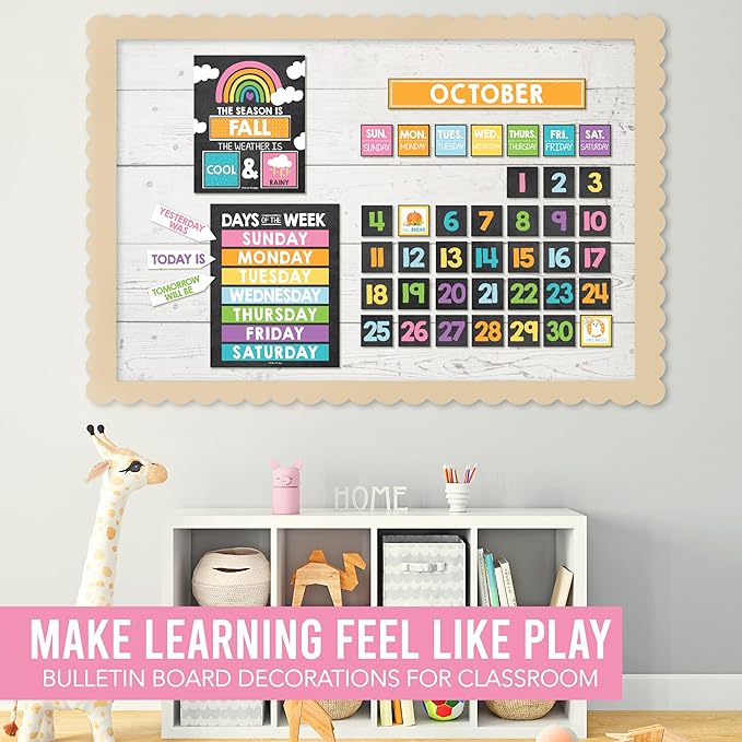 Hadley Designs Classroom Calendar Set Bulletin Board Decorations - School Calendar for Classroom Elementary, Preschool Must Haves, Homeschool & Daycare Essentials, Chalkboard Teacher Calendars