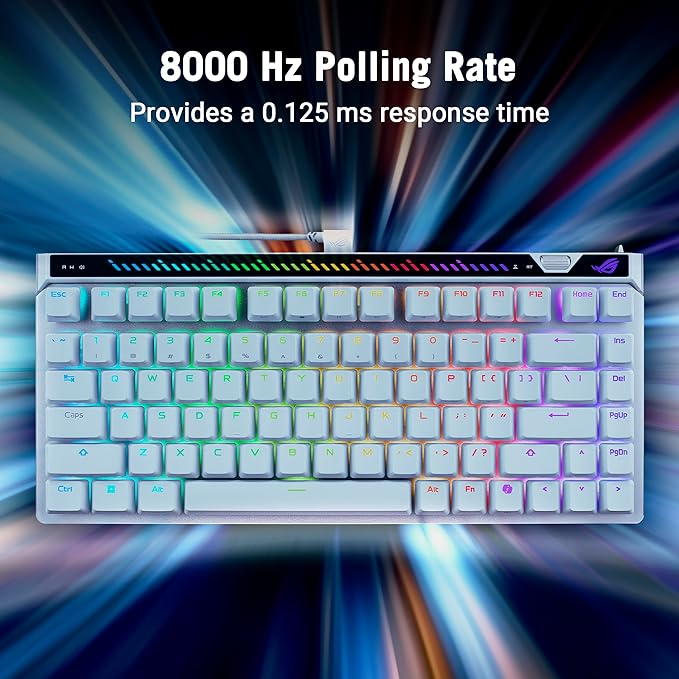 ASUS ROG Falchion Ace 75 HE Wired Analog/Hall Effect Gaming Keyboard – 75% TKL, USB, Hot Swappable HFX V2 Magnetic Switch, Rapid Trigger, 8KHz Polling, ABS Keycap, Carry Case, Web-based Config – White