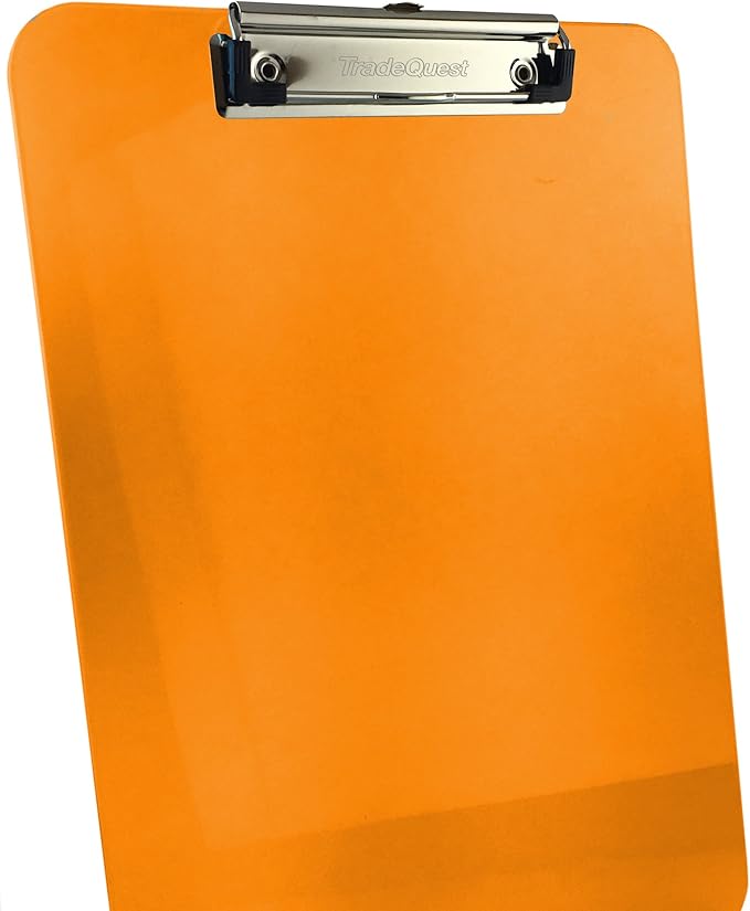 Trade Quest Plastic Clipboard Transparent Color Letter Size Low Profile Clip (Pack of 6) (Orange)