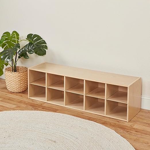 ECR4Kids Streamline 10 Cubby Tray Storage Cabinet, 2x5, Classroom Furniture, Natural