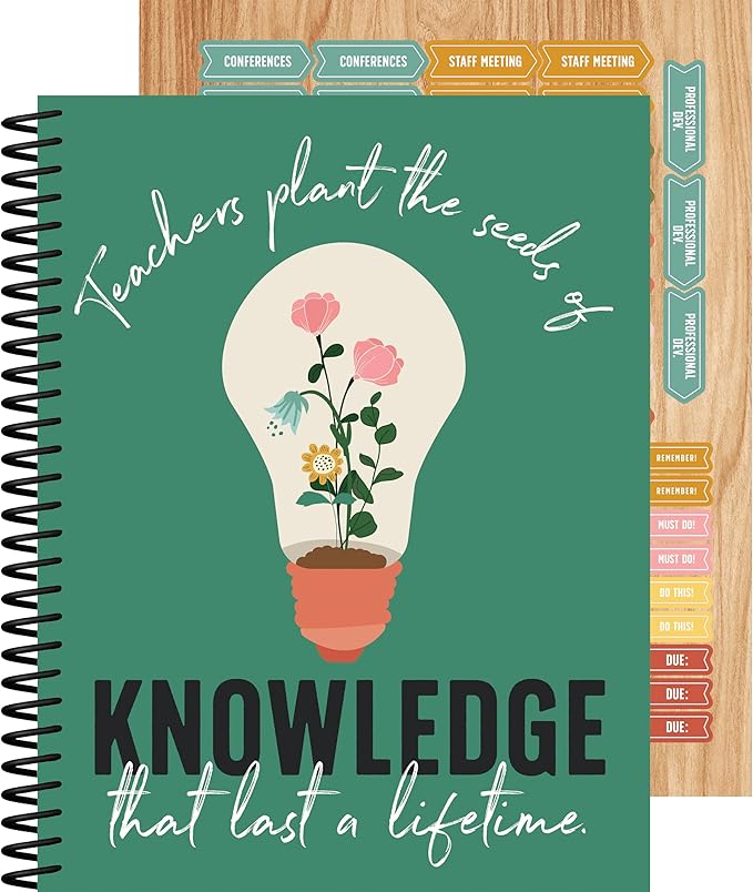 Carson Dellosa Grow Together Teacher Planner, 8" x 11" Green Spiral Bound Lesson Plan Book With Stickers, Checklist, Notes, Garden Theme School Supplies for Classroom Organization