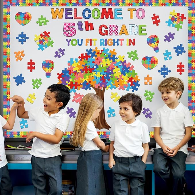 Motivational Bulletin Board Decoration Set Classroom Positive Inspirational Grade Decor Puzzle Pieces Cutouts for Chalkboards Welcome Back to School Home Wall (kindergarten，1st，2nd，3rd，4th，5th，6th)