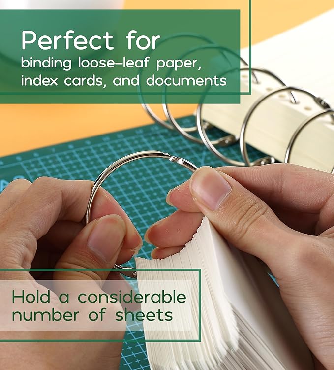 Mr. Pen- Loose Leaf Binder Ring, 100 Pack, 3 Sizes, Loose Leaf Binder Book Rings Bulk, for Books and Index Cards, for School, Home, or Office, Silver