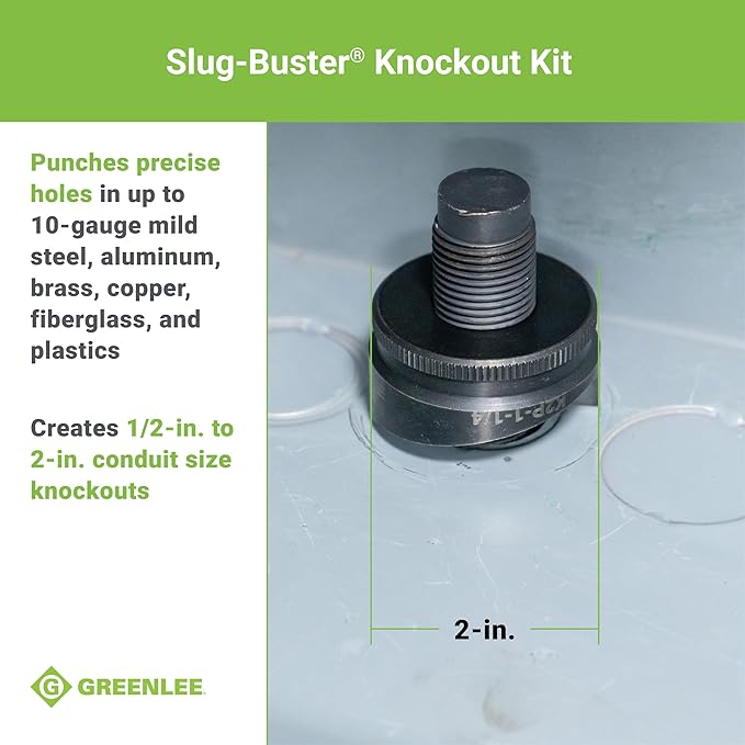 Greenlee 7238SB Slug-Buster Knockout Punch Kit with Hex Ratchet Wrench, 1/2" to 2" Punches, and 7/16" and 3/4" Draw Studs, Electrical Conduit Hole Cutter Kit, Low Carbon Steel