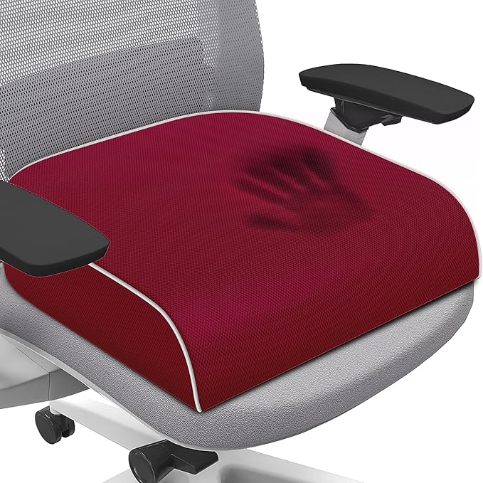 Seat Cushion for Tailbone Pain Relief, Office Chair Cushion, Memory Foam Large Chair Cushion with Non-Slip Cover for Soft Support at Office Chair, Car Seat, Airplane Red/Large