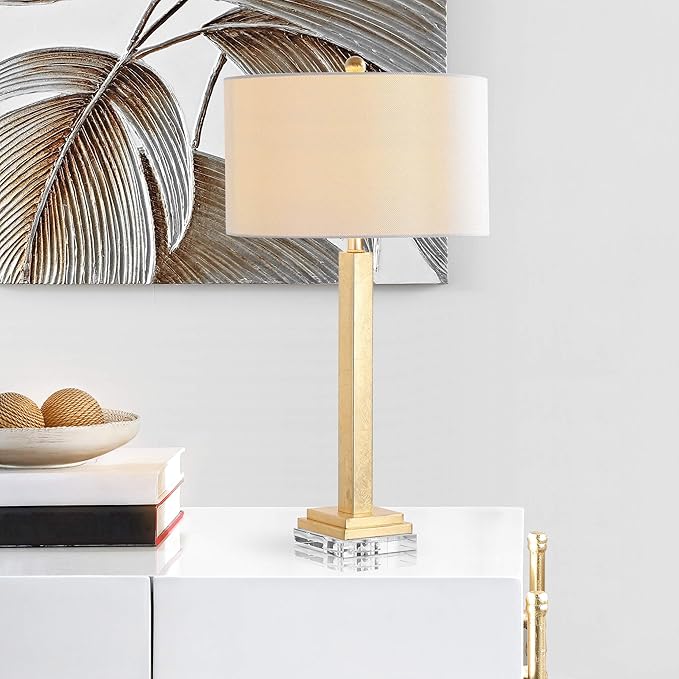 SAFAVIEH Lighting Collection Perri Farmhouse Gold/ Crystal Base 30-inch Bedroom Living Room Home Office Desk Nightstand Table Lamp Set of 2 (LED Bulbs Included)