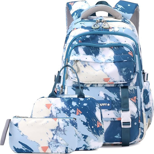 Kids Backpack for Girls School Bag with Lunch Box Elementary Middle High School Backpacks Students Boys Bookbag School Bags Set for Teens Girls (Blue)