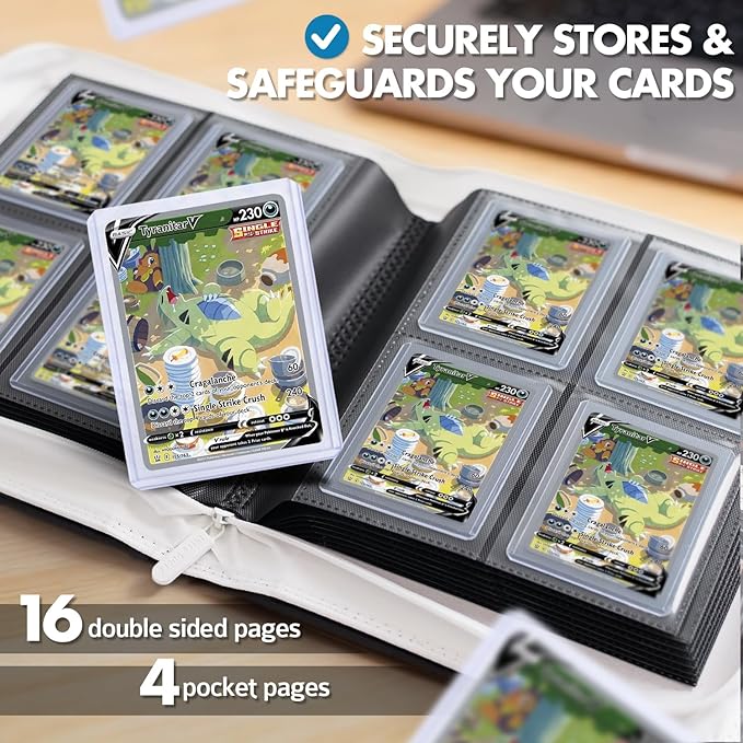 FunGuys Toploader Binder – 4 Pocket Trading Card Binder for 128 Top Loaders, Pokemon Card Binder, MTG, Yugioh, Sports Cards, TCG Storage Album, Zipper Card Collector Folder