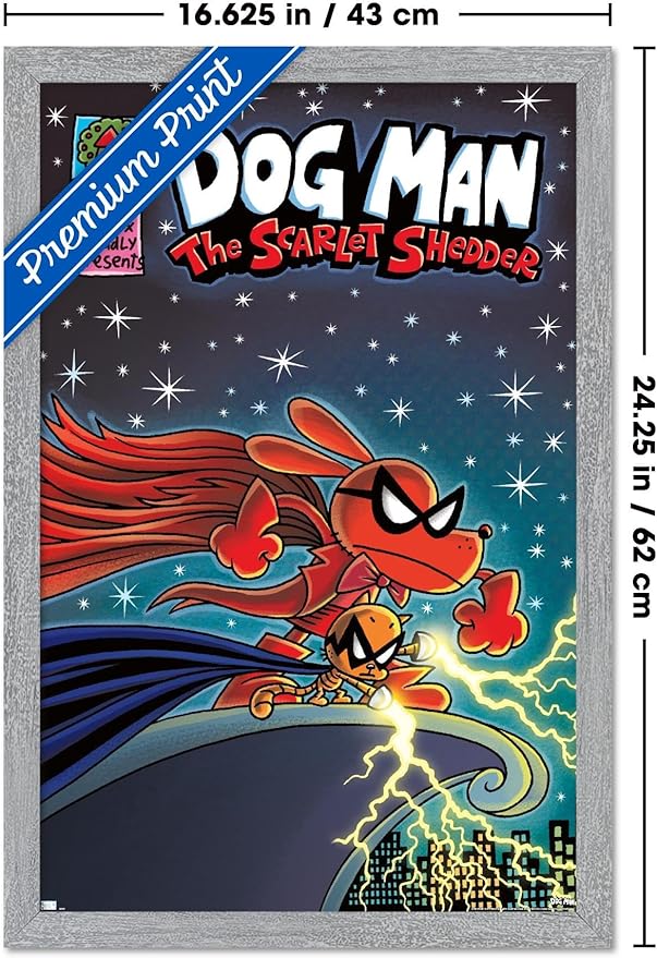 Dog Man - The Scarlet Shedder Wall Poster, 22.4L" x 14.7W", Gray Framed Version