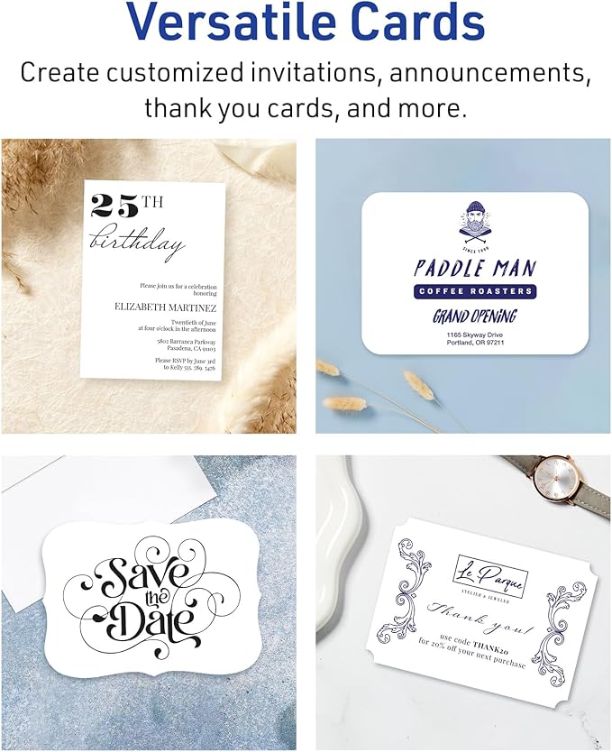 Avery Printable Rectangle Cards, Sure Feed Technology, 5" x 7", Matte White Cardstock, Laser/Inkjet Printable, 100 Total, Great for Invitations and Thank You Messages