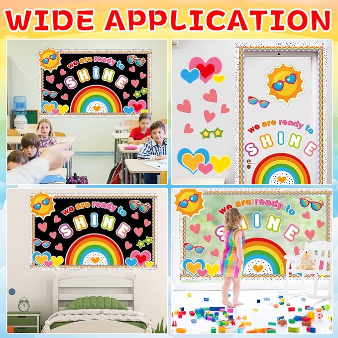 Back to School Summer Sun Bulletin Board Decorations We are Ready to Shine Boho Rainbow Bright Classroom Bulletin Board Borders Sunglasses Paper Cutouts Teacher Supplies Nursery Home Office Wall Decor