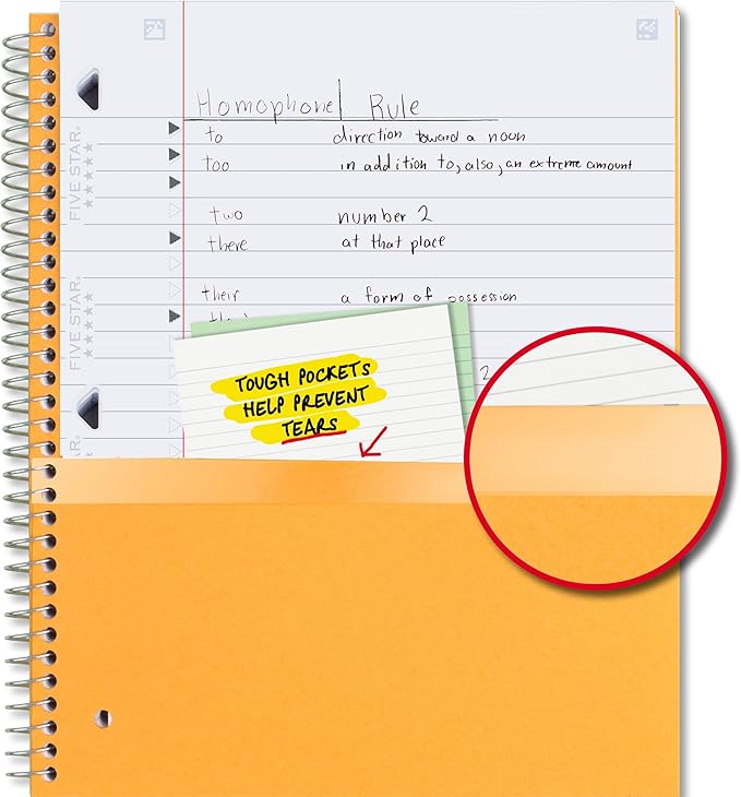 Five Star Spiral Notebook + Study App, 3 Subject, Wide Ruled Paper, 8" x 10-1/2", 150 Sheets, Fights Ink Bleed, Water Resistant Cover, Forest Green (73176)