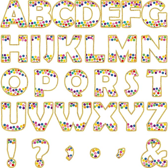 150 PCS Large 6" Bulletin Board Letters and Punctuation Set, White with Confetti Classroom Alphabet Cutout for Bulletin Board Display Home School, A Great Helper to Inspire Students' Learning Interest