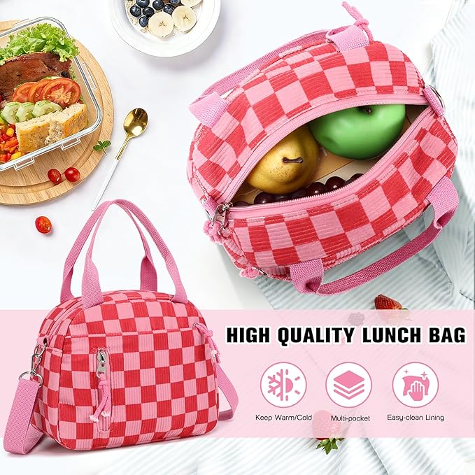 Bevalsa Backpack for Gilrs, 3PCS Corduroy Kids Backpack Set with Lunch Box & Pencil Pouch, Bookbag Daypack Laptop Bag for Women Teens Elementary Middle High School