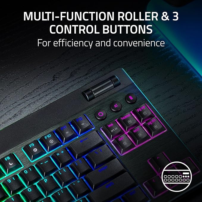 Razer BlackWidow V4 Low Profile TKL HyperSpeed Wireless Gaming Keyboard: Orange Mechanical Switches - 2.4GHz Wireless & Bluetooth - Multi-Function Roller - 3 Control Buttons - Long Battery Life