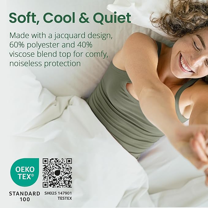 SafeRest Sleepure Waterproof Mattress Protector Queen Size - Viscose Derived from Bamboo - Fitted with Stretchable Pockets - Machine Washable Cotton Queen Mattress Cover for Bed