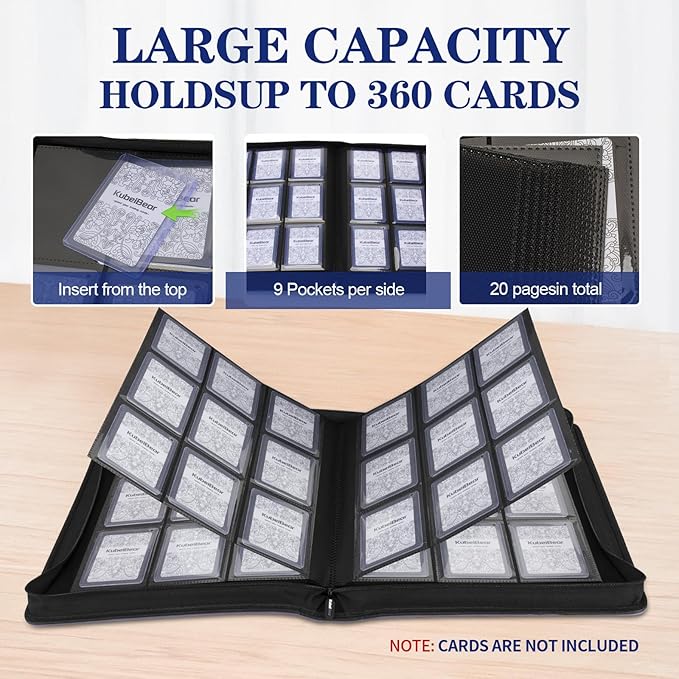 Toploader Binder – 360 Capacity, Zippered Trading Card Holder for MTG, Sports & Collectible Cards – Acid-Free, Durable & Travel-Friendly Storage (Black dots, Toploader Binder)