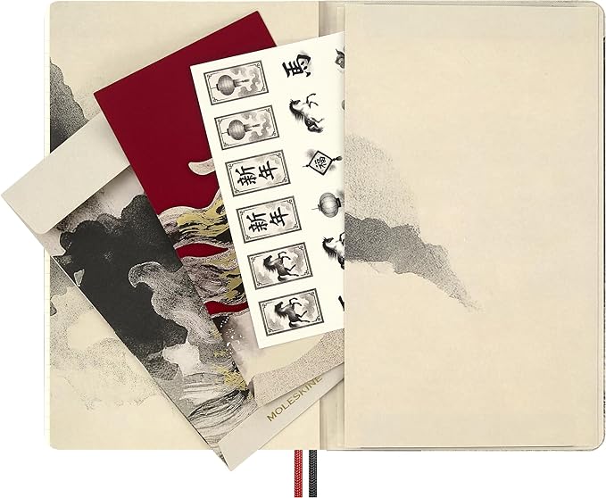 Moleskine Limited Edition Year of the Horse 2026 Calligraphy Notebook in Gift box, Hard Cover, Large (5" x 8.25") Ruled/Lined, Light Grey, 176 pages