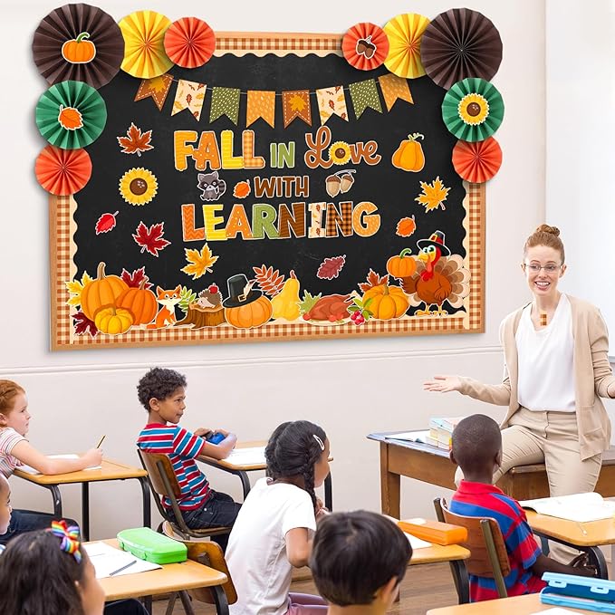 Eersida Spring Bulletin Board Decorations with Paper Fans St Patricks Day 3D Classroom Bulletin Board Christian Easter Flower Bunny Cutouts School VBS Library Church Window Wall Decor(Fall)