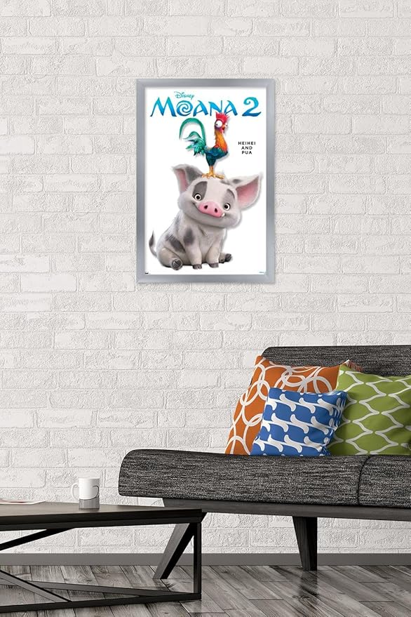 Disney Moana 2 - Heihei and Pua Feature Series Wall Poster, 22.4L" x 14.7W", Silver Framed Version