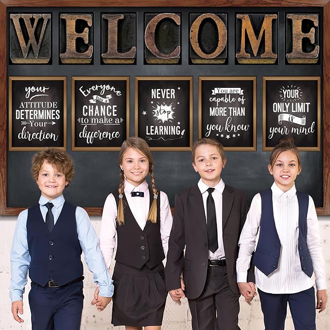 DUAIAI 13 Pieces Industrial Chic Bulletin Board Posters, Inspirational Quote Positive Affirmation Motivational Posters with Welcome Sign for School Decor Classroom Decorations
