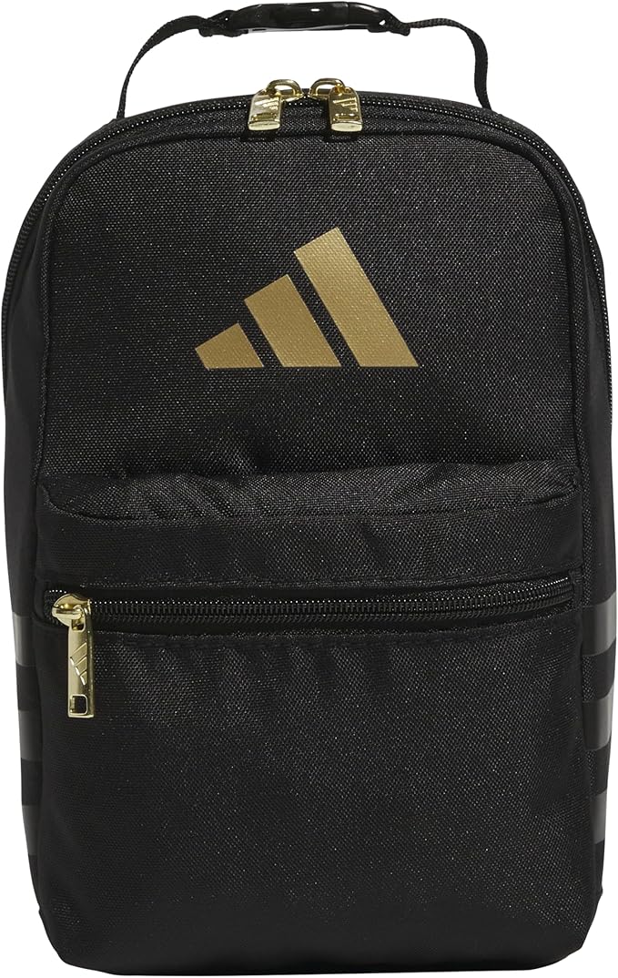 adidas Santiago Lunch Bag Cooler for Women and Men, Insulated Food Container Box with Mesh Pocket, Black/Gold Metallic/3.0, One Size