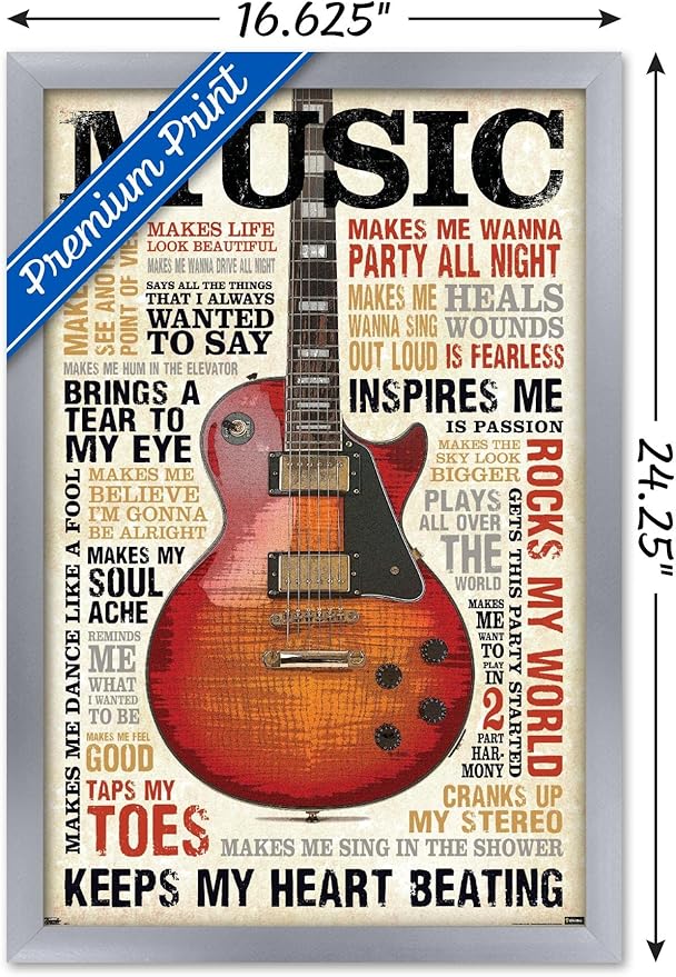 Trends International Music Inspires Me Wall Poster, 14.725" x 22.375", Silver Framed Version