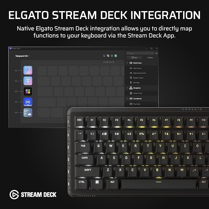 Corsair Vanguard 96 Wired Mechanical Gaming Keyboard – 96% Layout, MLX Plasma Linear Switches, 8000Hz Polling, LCD Display, Virtual Stream Deck, G-Keys, SOCD Flashtap, QWERTY US – Black