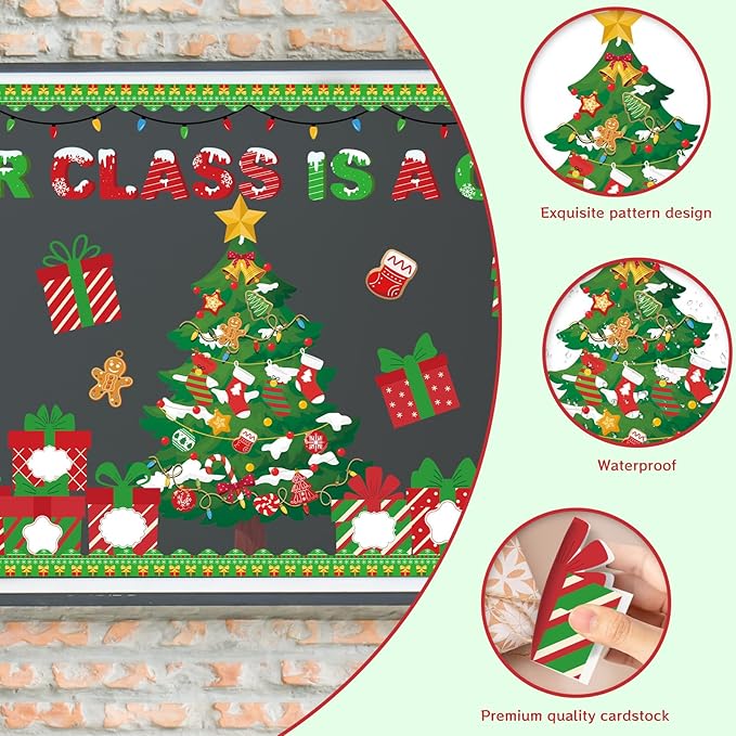 Christmas Bulletin Board Decorations - Christmas Tree Classroom Decorations Set Xmas Gift Box Paper Cutouts Bulletin Board Decor School Chalkboard Office Wall Decor Supplies