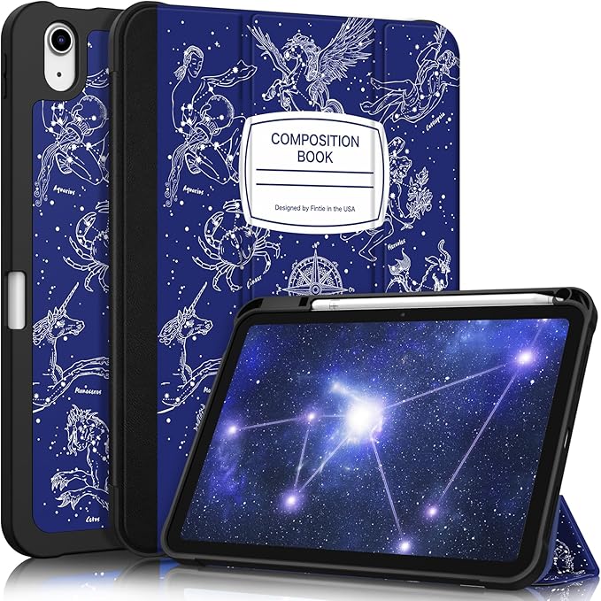 Fintie SlimShell Case for iPad (A16) 11th Generation 11 Inch (2025), iPad 10th Generation 10.9 Inch (2022) - Flexible Soft TPU Stand Back Cover with Pencil Holder, Composition Book Blue