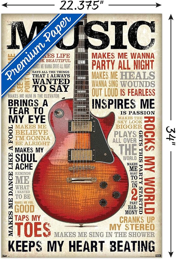 Trends International Music Inspires Me Wall Poster, 22.375" x 34", Premium Poster & Clip Bundle