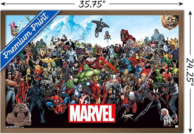 Marvel Comics The Marvel Lineup Wall Poster, 34L" x 22.4W", Bronze Framed Version