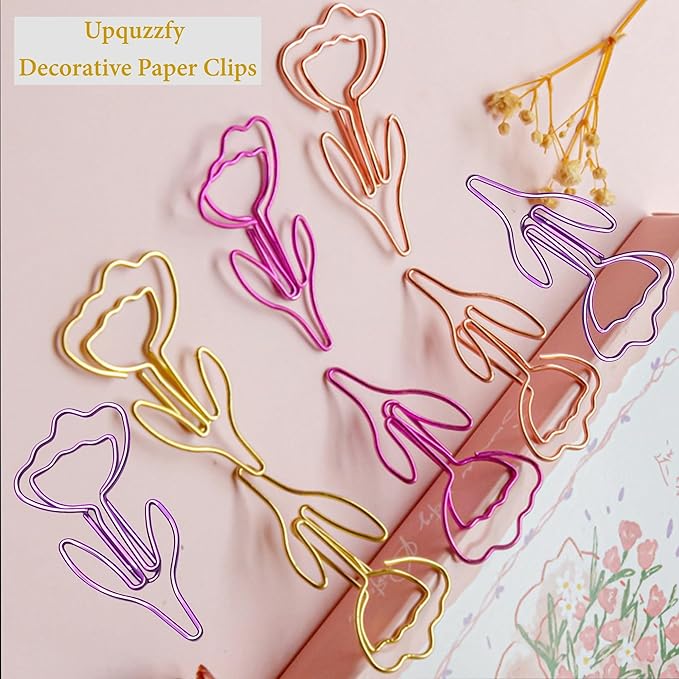 80 Pcs Metal Paper Clips Set - Multicolored Rose-Shaped Cute Paperclips for School and Office File Organization, Suitable for Party and Wedding Decor (ROSEFLOWER)