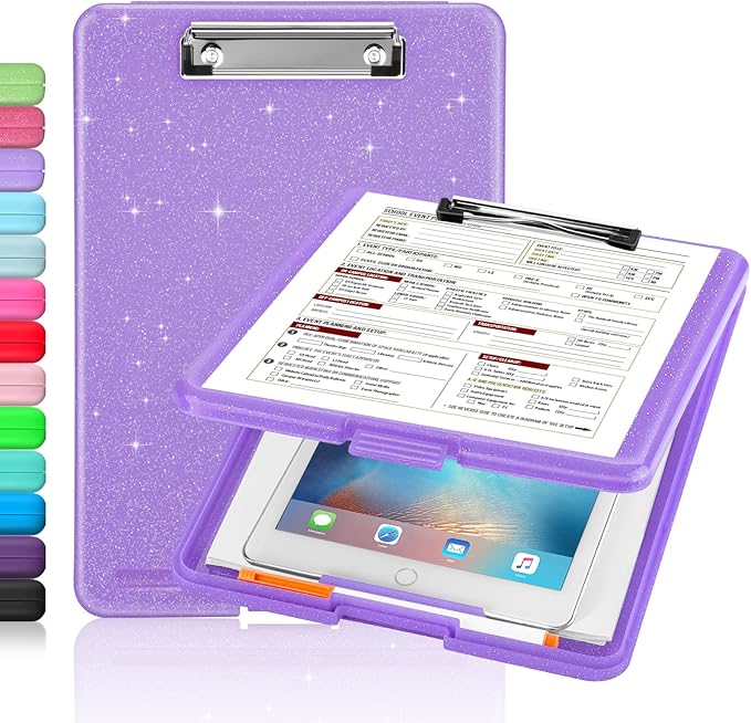 Sooez Clipboard with Storage, Plastic Storage Clipboards with Low Profile Clip, Nursing Clip Boards Foldable, Hanging Clipboard Case for Work, Teacher, Classroom Must Haves, Office School Supplies