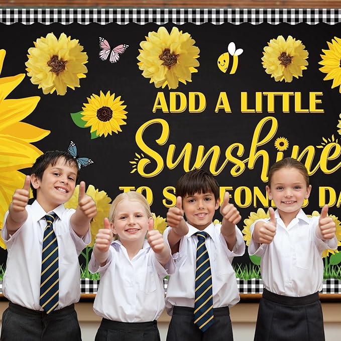 Pasimy Spring Bulletin Board Decorations 3D Sunflower Bulletin Board Set Bee Classroom Decor Honeycomb Butterfly Flower Cutouts Spring Borders for Home Office Wall Door Window Supplies(Sunflower)