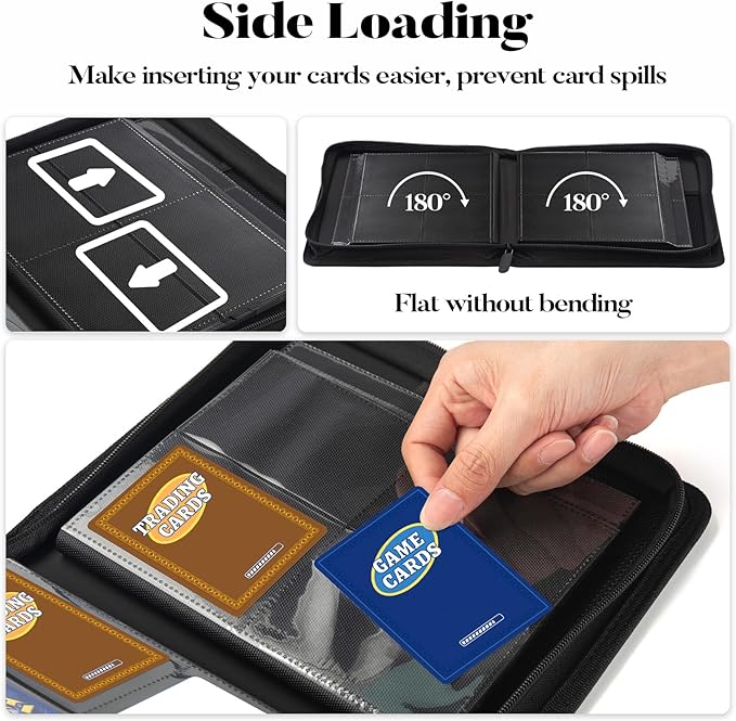 Premium 4 Pocket Zip Card Binder, Trading Card Binder for 320 Cards, Portable PU Card Collection Binder, Collector Card Album Folder for Game & Sports Cards (Black)