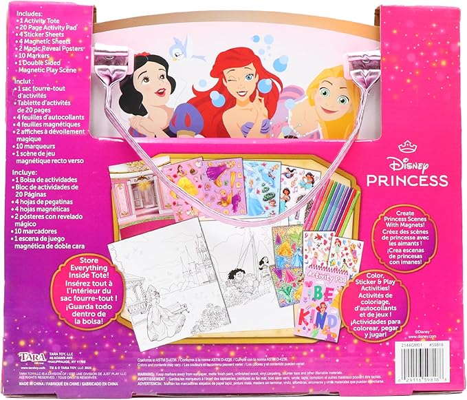 Disney Princess Activity Tote – Ultimate Princess Adventure Bag with Coloring Books, Stickers, Crayons & Games – Travel-Friendly Art Set for Girls Ages 3+ – Great Gift for Creative Play