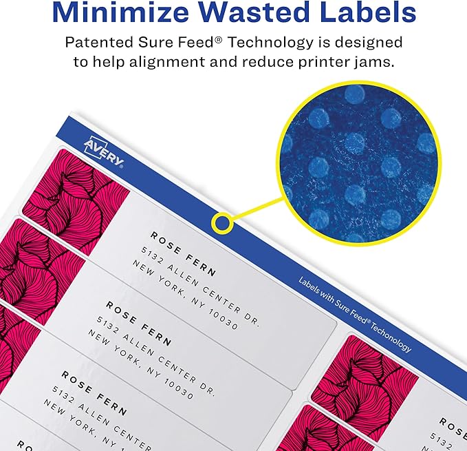 Avery Mailing Address Labels, Inkjet Printers, 2,000 Labels, 1 x 4, Permanent Adhesive, 5 Packs (8461)