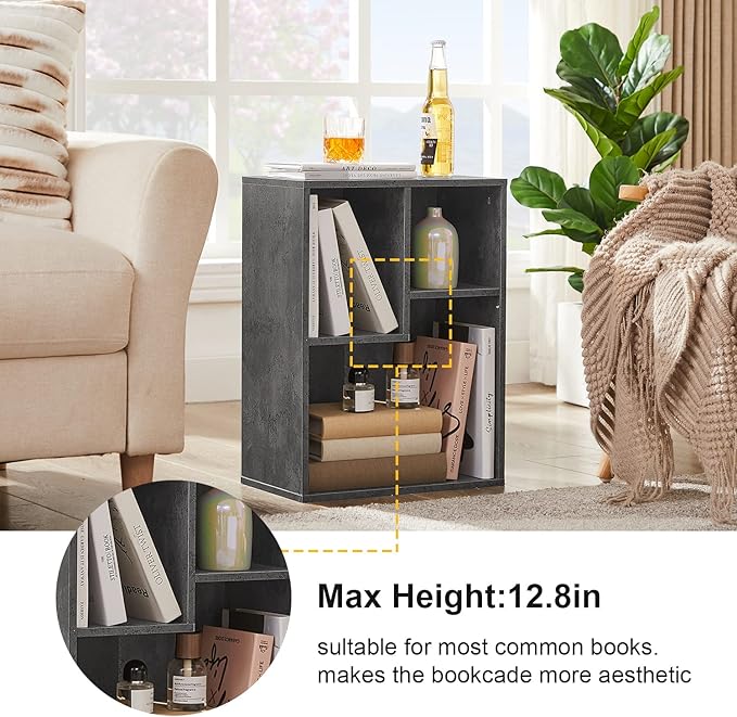 VECELO 3-Cube Small Bookshelf, Modern Bookcases with Shelves Height Up to 12.8 Inches, Suit for Common Size Textbook, Vertical or Horizontal, Cubby Storage Organizer,Gray