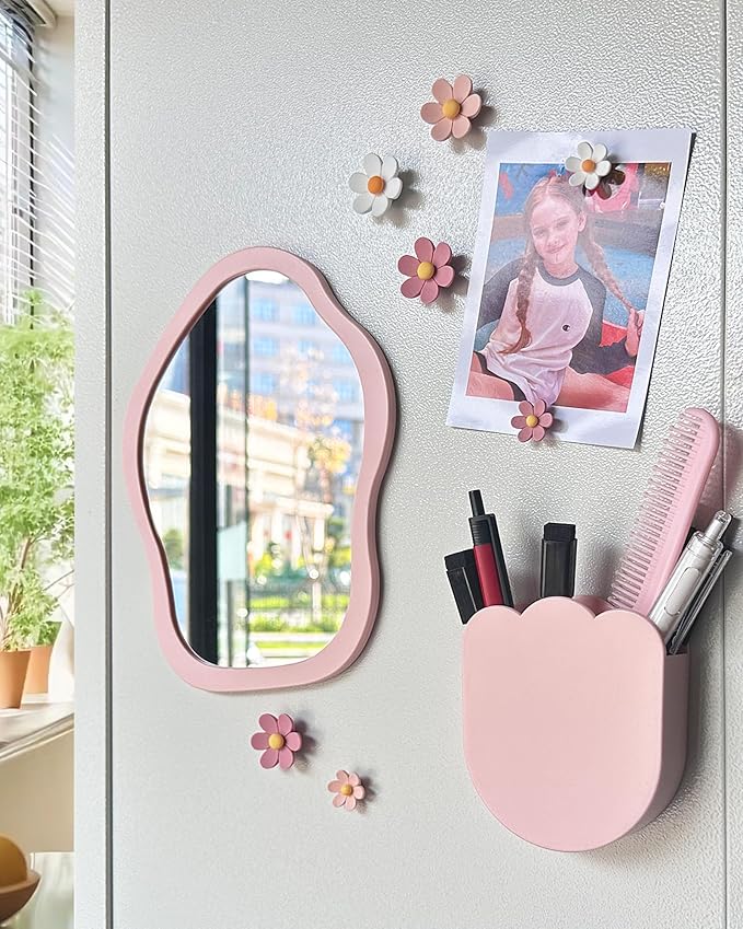 KEYDUACU 12 pcs Girls Locker Accessories, Locker Decorations Including Mirrors, whiteboards, Magnets and organizing Supplies. Ideal for Back-to-School Essentials and The Office (12 pcs-Pink)