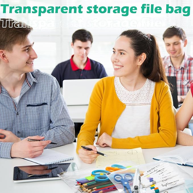 Lincia 12 Pack Clear Pencil Pouch for 3 Ring Binder Pencil Case with Zipper 3 Ring Binder Pocket Insert Bag 10 x 7'' Visible Cash Envelope with Re-enforced Grommet for Office (Clear)
