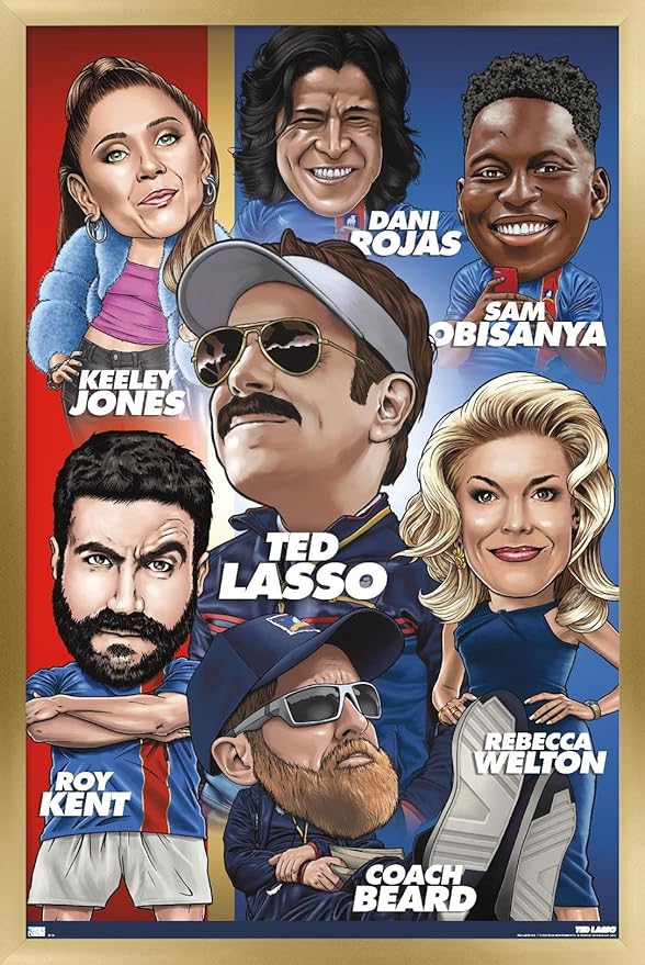 Ted Lasso - Character Grid Wall Poster, 34L" x 22.4W", Gold Framed Version