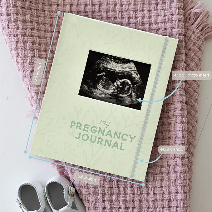 Pearhead My Pregnancy Journal, Keepsake Pregnancy Memory Book with Sonogram Photo Insert, Pregnant Trimester Milestone Tracker Notebook, Expecting Mom Gift, Sage Green Leaf