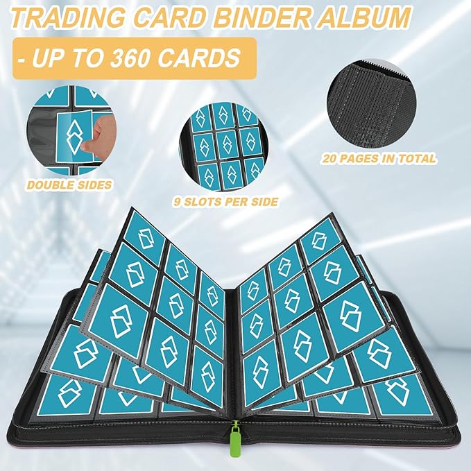Trading Card Binder 9 Pocket, GERMUN PU Cover Card Binder for 360 Cards, Premium Trading Card Holder Folders, Double Sided Pocket Card Album for MTG, TCG (Grass Green)