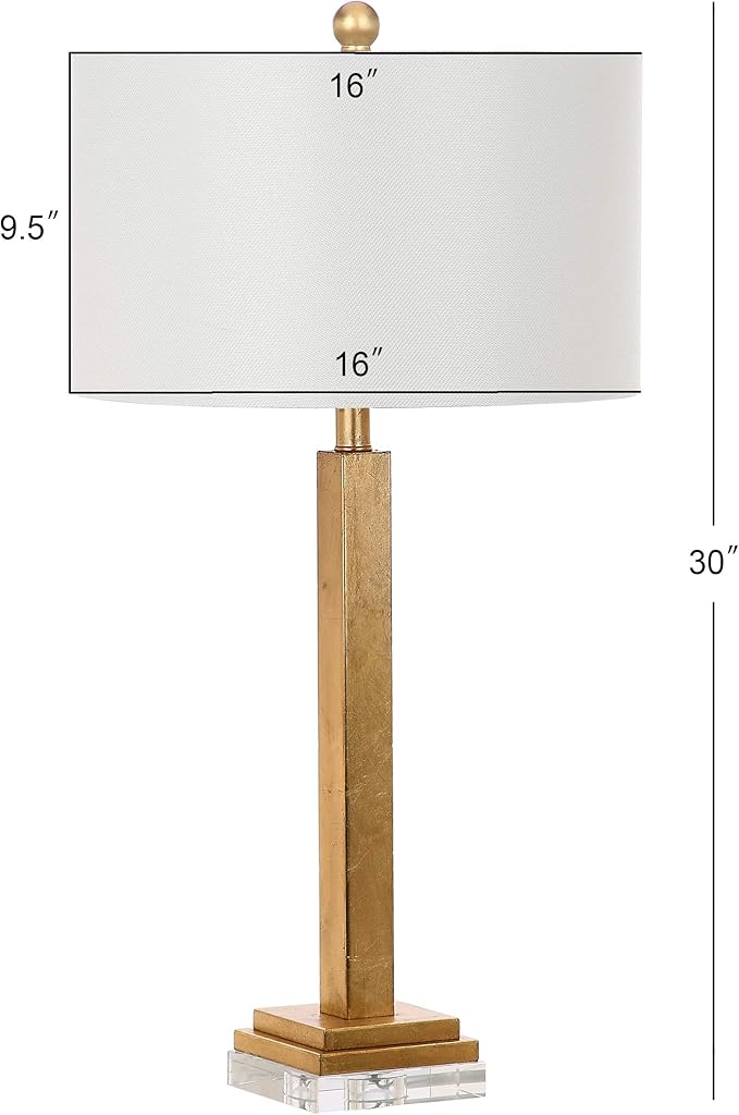 SAFAVIEH Lighting Collection Perri Farmhouse Gold/ Crystal Base 30-inch Bedroom Living Room Home Office Desk Nightstand Table Lamp Set of 2 (LED Bulbs Included)